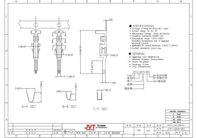 JVT 2.0mm Draadschakelaars 6 Polen-Nylon 66 Draad v-0 om Schakelaargebruik in te schepen